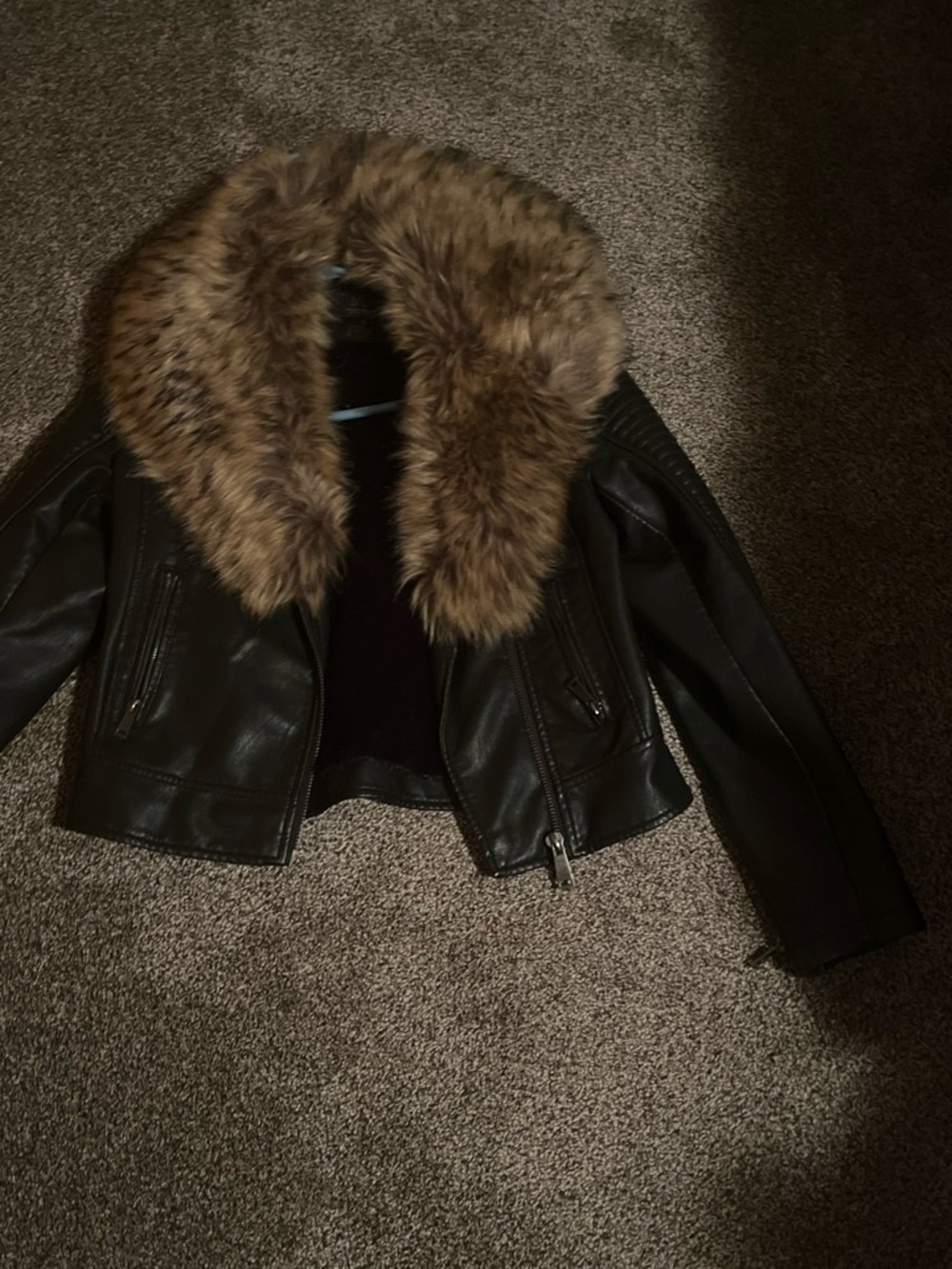 Faux Fur Collar Black Leather Moto Jacket